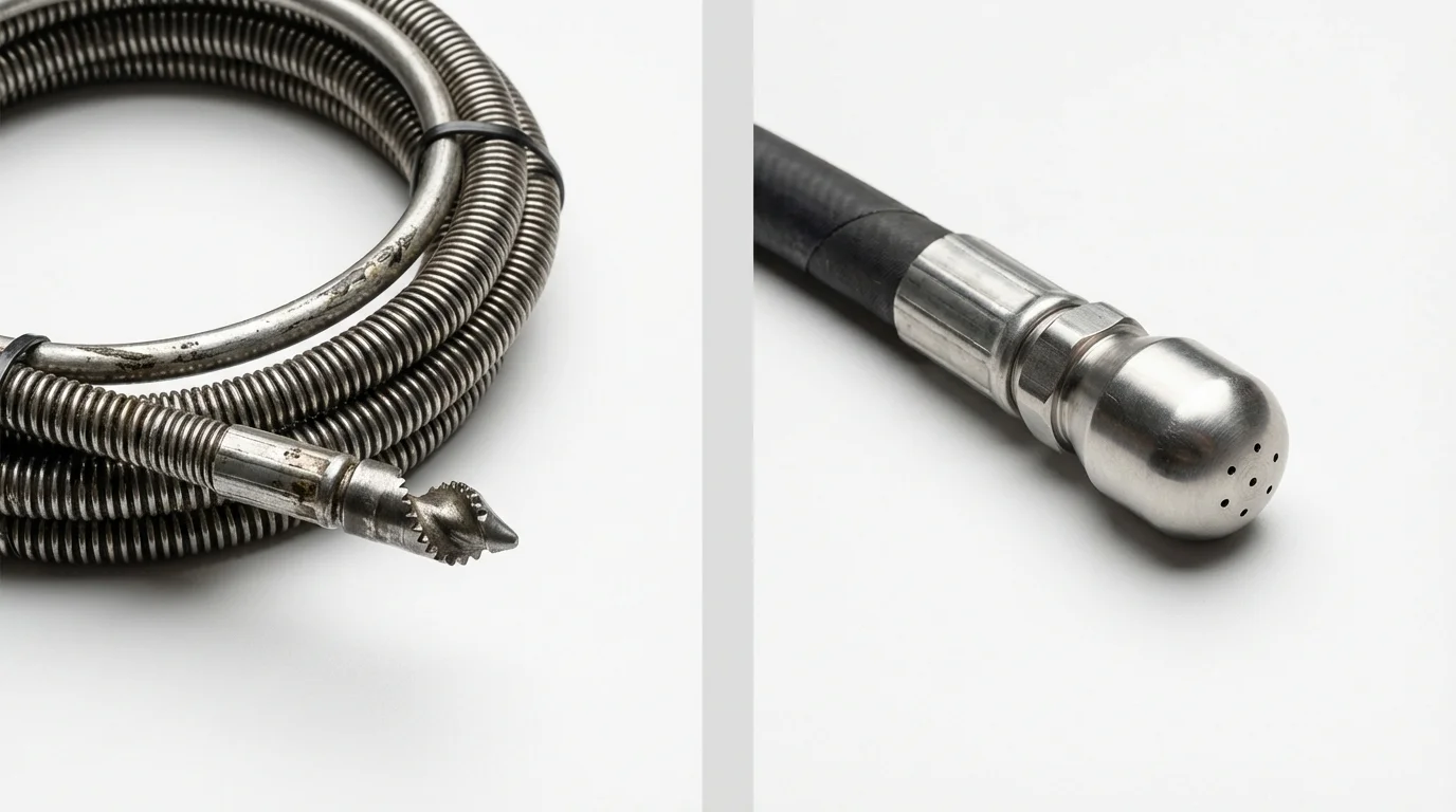 Drain snake cable and hydro jetting nozzle used for drain cleaning in Haleyville, AL
