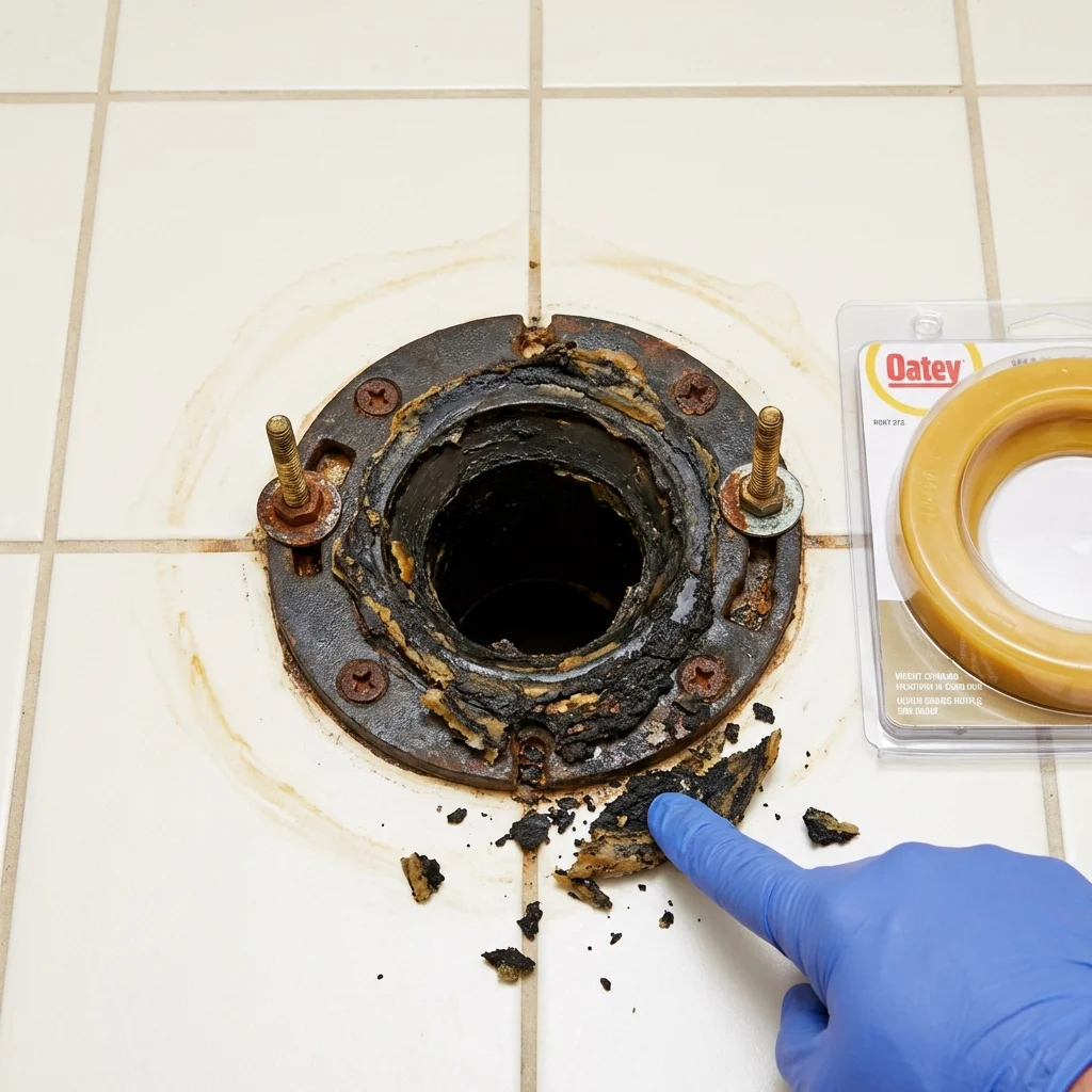Failed wax ring showing water seepage at the base of a toilet in a Haleyville, AL home